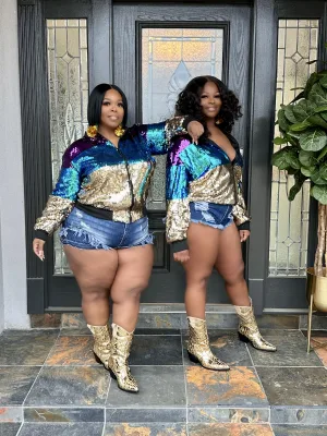 Mardi Gras Color Block Sequin Jacket