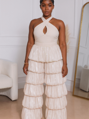 Pearl Cascade Palazzo Pants Beige