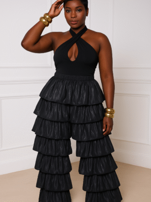 Pearl Cascade Palazzo Pants Black