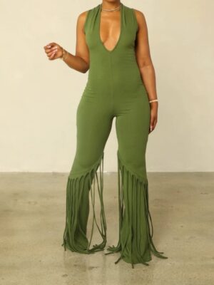 Sway & Slay Fringe Jumpsuit Olive