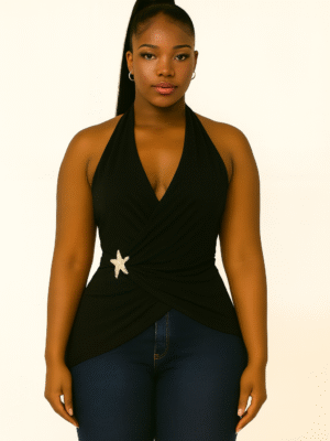 Siren Wrap Halter Top Black