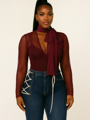 Midnight Allure Mesh Top Burgundy