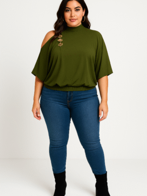 Royale Shoulder Drape Top Olive