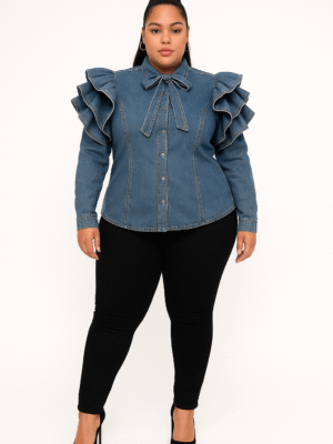 Ruffle Reign Denim Blouse