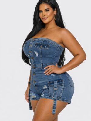 Strapless Cargo Denim Romper