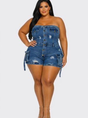 Strapless Cargo Denim Romper