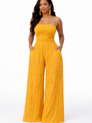 Ivy Allure Textured Jumpsuit Mustard