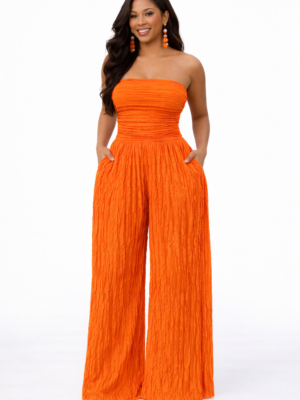 Ivy Allure Textured Jumpsuit Orange