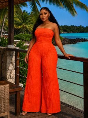 Ivy Allure Textured Jumpsuit Orange