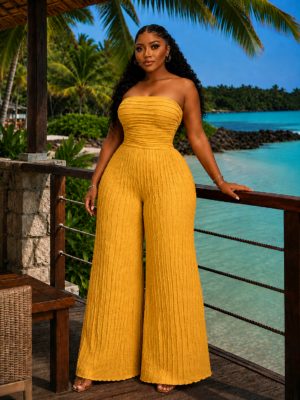 Ivy Allure Textured Jumpsuit Mustard