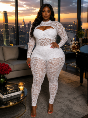 Noir Lace Elegance 2Pc Set White