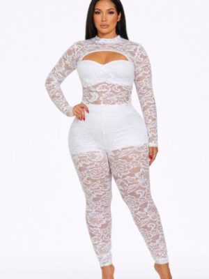 Noir Lace Elegance 2Pc Set White
