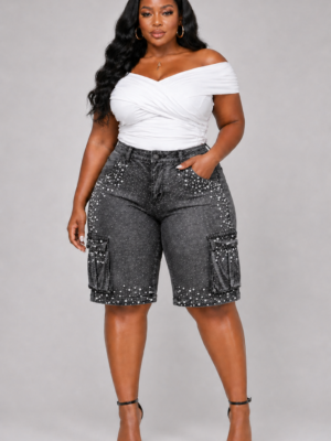 Pearl Drip Cargo Jorts Curvy Blk