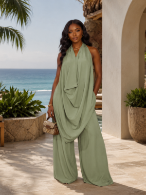 Santorini Dreams Palazzo Set Sage