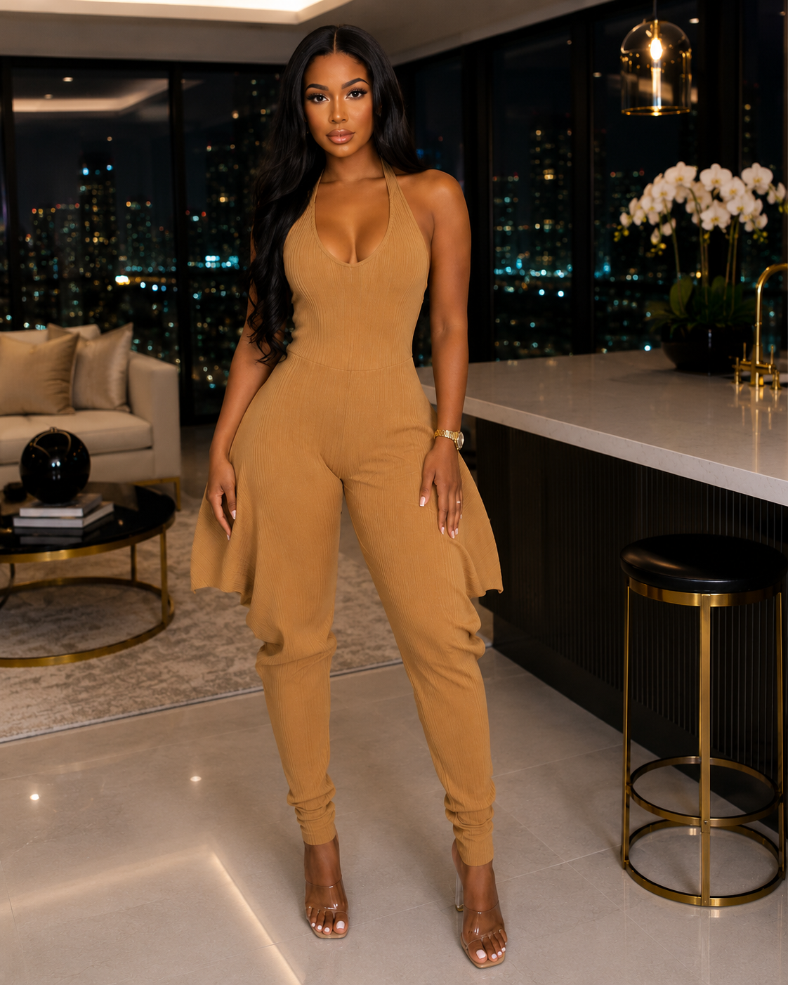 Hailey Harem Jumpsuit Camel