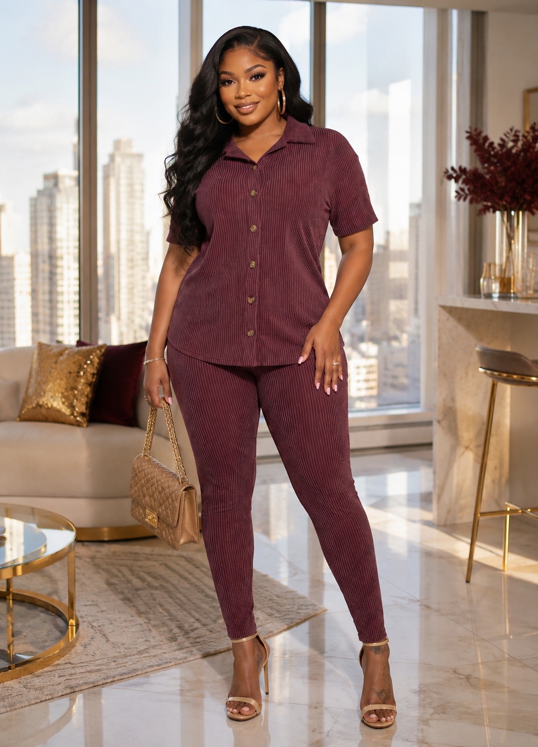 Soft Era Pant Set Burgundy