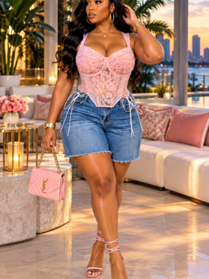 Sheer Obsession Corset Pink Curvy